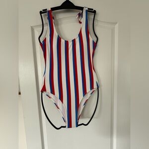 No Boundaries - Red White Blue Vertical Striped One-Piece Swimsuit - Size Small